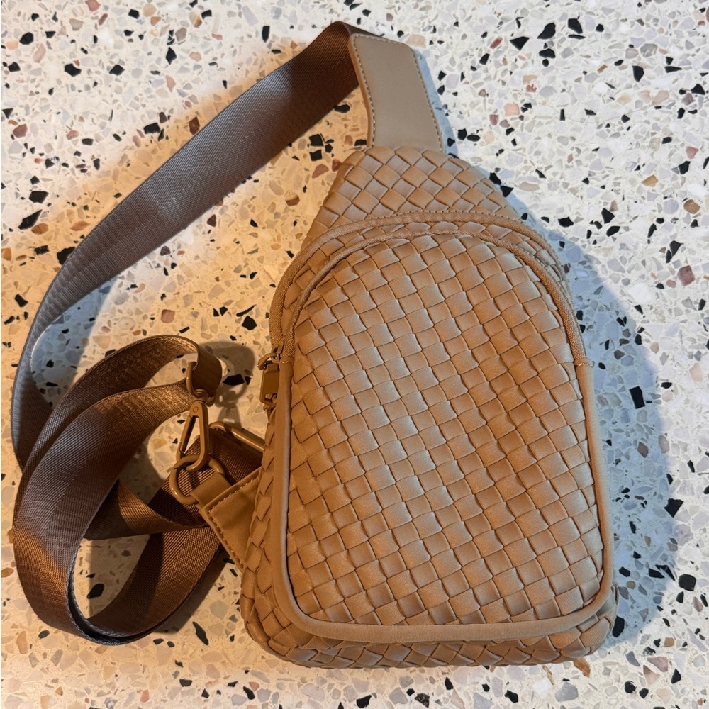 Sol and Selene Woven Tan Crossbody Bag